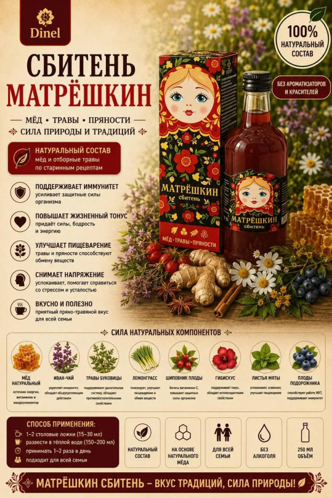  Сбитень Матрёшкин, 250мл  в Новомосковске