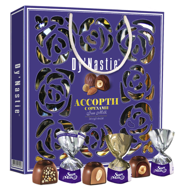 №3 Династия Сумка Конфеты "Ассорти с орехами", 210г     в Новомосковске